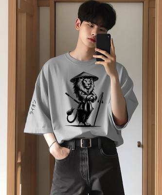 INFIRAX Printed Men Round Neck Grey T-Shirt