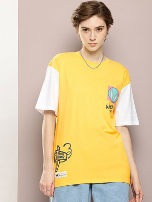 Kook N Keech Looney Tunes Printed Women Round Neck Yellow T-Shirt