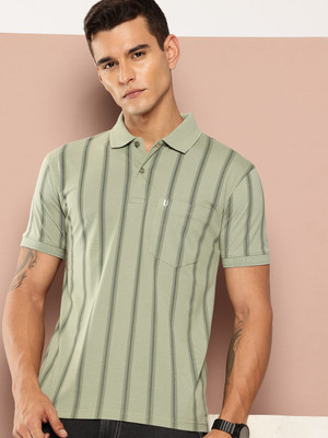 UNIBERRY Striped Men Polo Neck Light Green T-Shirt