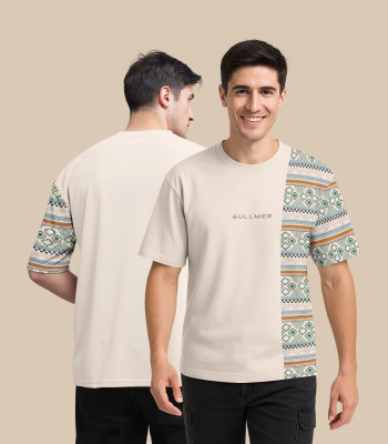 Bullmer Printed Men Round Neck Beige T-Shirt