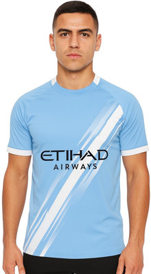 SSA Printed Men Polo Neck Blue T-Shirt