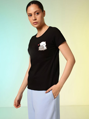 SZN Graphic Print Women Round Neck Black T-Shirt