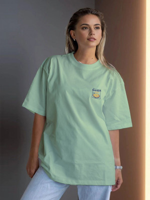 Moda Rapido Printed Women Round Neck Green T-Shirt