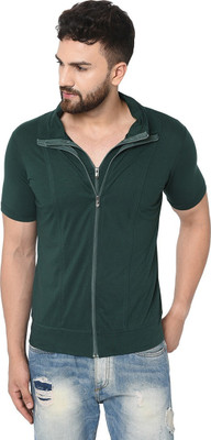 Tresna Trending Solid Men Polo Neck Dark Green T-Shirt