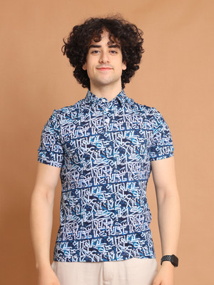 BERRYBLUES Printed Men Round Neck Blue T-Shirt