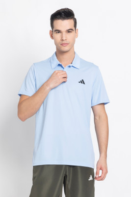 ADIDAS Solid Men Polo Neck Blue T-Shirt