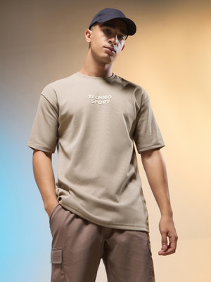 TECHNOSPORT Printed Men Round Neck Grey T-Shirt