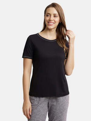 JOCKEY Solid Women Round Neck Black T-Shirt