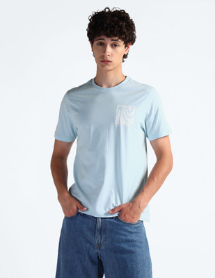 FLYING MACHINE Printed Men Crew Neck Blue T-Shirt