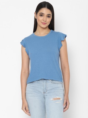 American Eagle Outfitters Solid Women Round Neck Blue T-Shirt