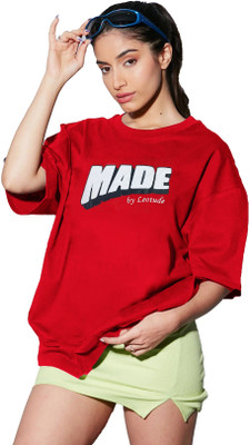 Leotude Printed Women Round Neck Red T-Shirt