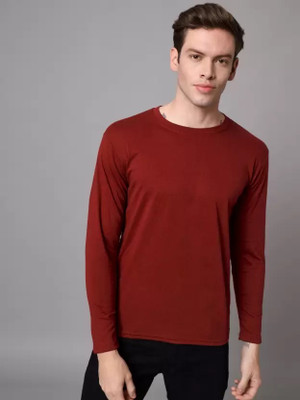 SM SHAYAM CREATION Solid Men Round Neck Maroon T-Shirt