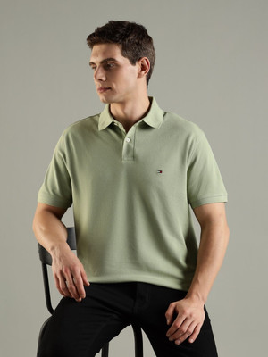 TOMMY HILFIGER Self Design Men Polo Neck Light Green T-Shirt