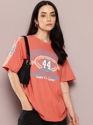 DILLINGER Printed Women Round Neck Pink T-Shirt