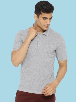 Comio Solid Men Polo Neck Grey T-Shirt