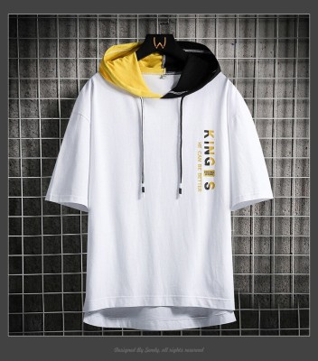 Try This Printed Men Hooded Neck White T-Shirt