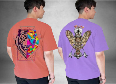 Lecowar Graphic Print Men Round Neck Purple, Orange T-Shirt