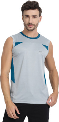 FTX Colorblock Men Round Neck Grey T-Shirt