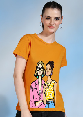 Moda Rapido Printed Women Round Neck Yellow T-Shirt