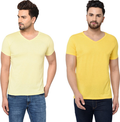 Adorbs Trend Solid Men V Neck Yellow T-Shirt