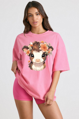 Ericia Graphic Print Women Round Neck Pink T-Shirt