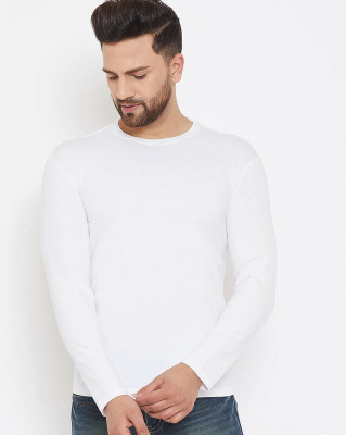 LazyChunks Solid Men Round Neck White T-Shirt
