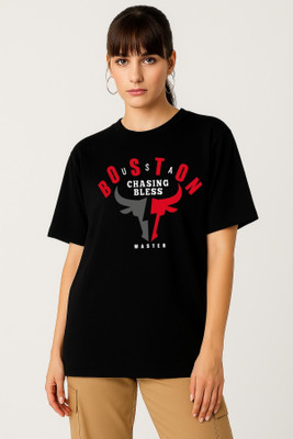 Be Crazy Typography Women Round Neck Black T-Shirt