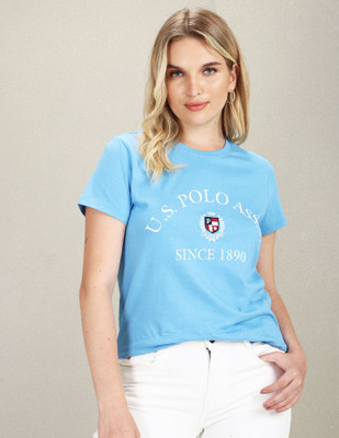 U.S. POLO ASSN. Printed Women Round Neck Blue T-Shirt