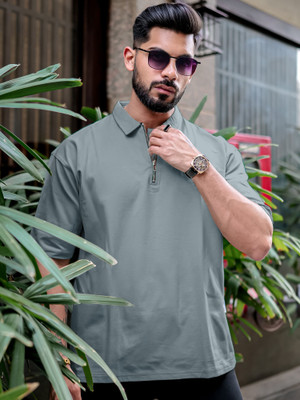 MANIAC Solid Men Polo Neck Grey T-Shirt