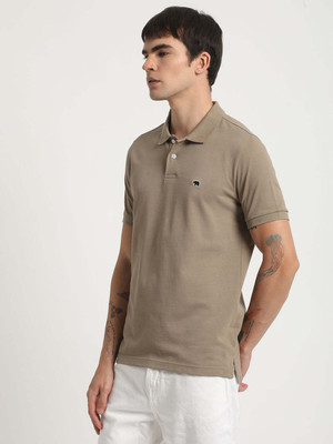 THE BEAR HOUSE Solid Men Polo Neck Beige T-Shirt