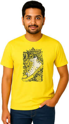 purycot Printed Men Round Neck Yellow T-Shirt