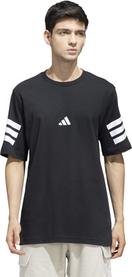 ADIDAS Printed Men Round Neck Black T-Shirt