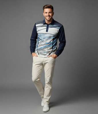 lookswala Printed Men Polo Neck Multicolor T-Shirt