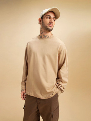 BEWAKOOF Solid Men Round Neck Brown T-Shirt