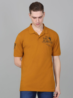 CANTABIL Printed Men Polo Neck Yellow T-Shirt