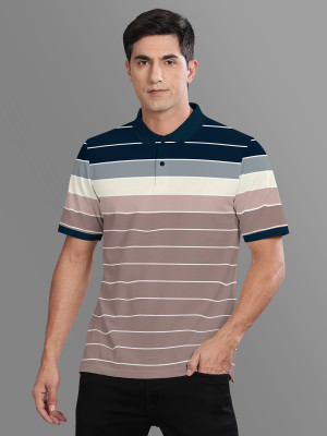 Bullmer Striped Men Polo Neck Navy Blue T-Shirt