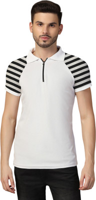 GEUM Striped Men Polo Neck Black T-Shirt