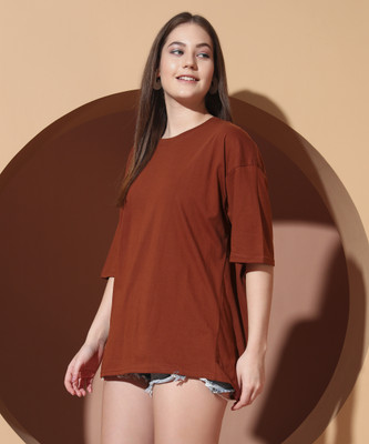 DreamBe Printed Women Round Neck Brown T-Shirt