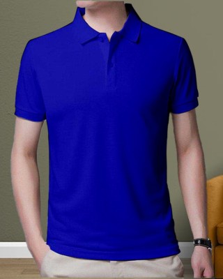 TOPLUCK Solid Men Polo Neck Blue T-Shirt