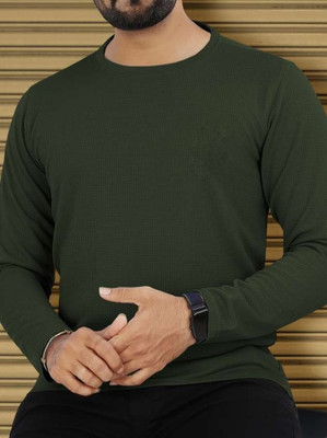 RLP Solid Men Round Neck Dark Green T-Shirt