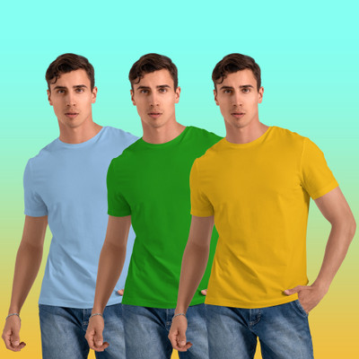 FTX Pack Of 3 Men Solid Round Neck Polyester Multicolor T-Shirt For Rs. 279 @ 72 %