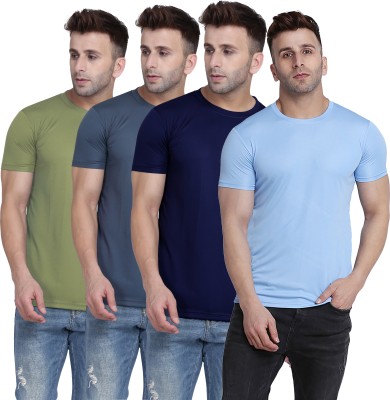 TQH Solid Men Round Neck Light Green, Grey, Dark Blue, Light Blue T-Shirt