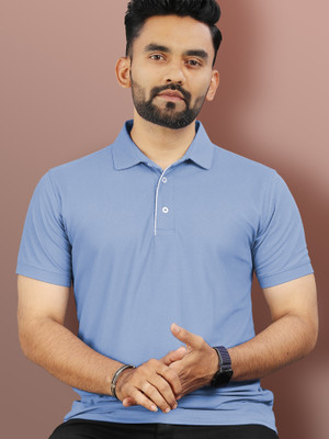VeBNoR Solid Men Polo Neck Blue T-Shirt