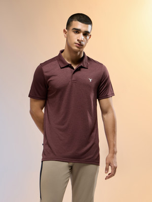 TECHNOSPORT Solid Men Polo Neck Brown T-Shirt