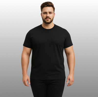 KART BLACK Solid Men Round Neck Black T-Shirt
