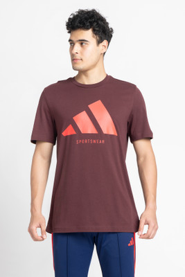 ADIDAS Solid Men Round Neck Red T-Shirt