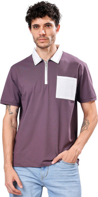 Stylox Solid Men Polo Neck Reversible Pink T-Shirt