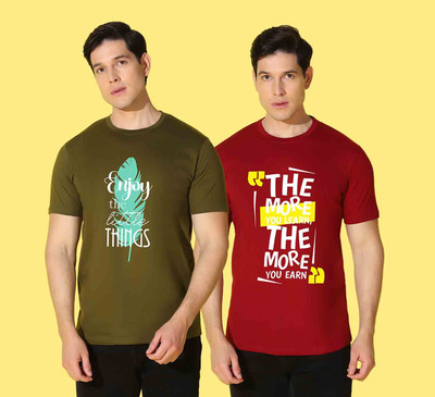 WOOSTRO Printed, Solid Men Round Neck Red, Green T-Shirt