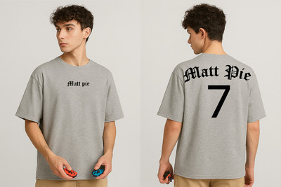 Matt Pie Printed Men Round Neck Grey T-Shirt