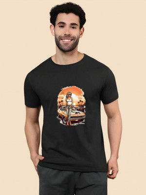 SZN Graphic Print Men Round Neck Black T-Shirt